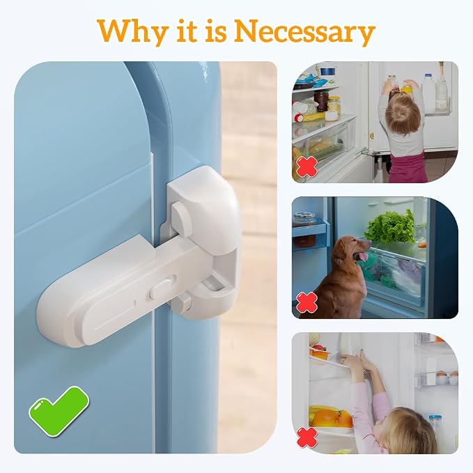 SAFELON 2 Pcs Baby Safety Fridge Lock, Child Proof Refrigerator Freezer Door Lock, Protect Refrigerators with Damaged Sealing Strips (White)