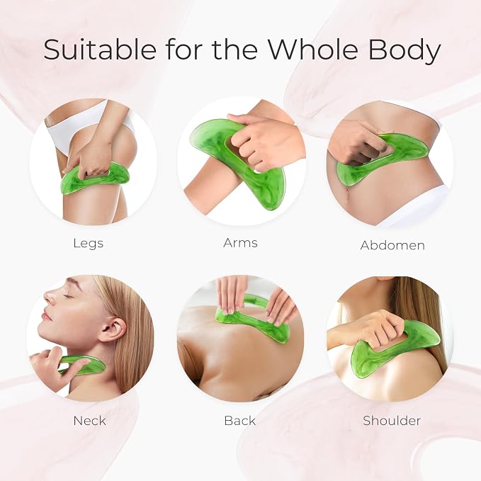 Scienlodic Body Gua Sha Massage Tool with Handle, Larger Guasha Tool for Back Neck Face Leg Massage, Lymphatic Drainage, Cellulite Remove