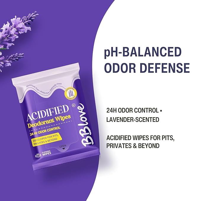 Acidified Body Wipes - 24H Odor Control, pH Balanced for Underarms & Whole Body, Aluminum-Free & Skin-Loving Formula, 80 Wipes