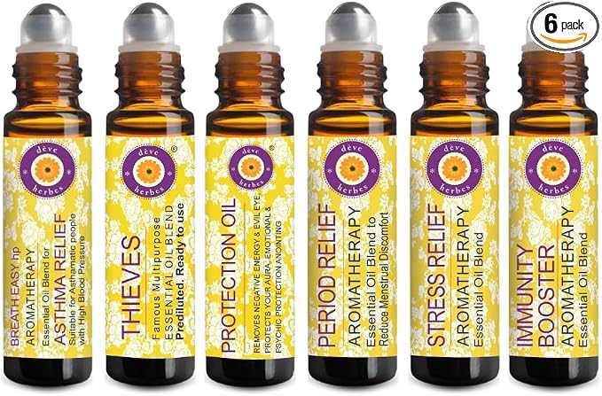 Deve Herbes Kit of Pure Aromatherapy Essential Oil Blends Roll On (Pack of Six) 10mlX6