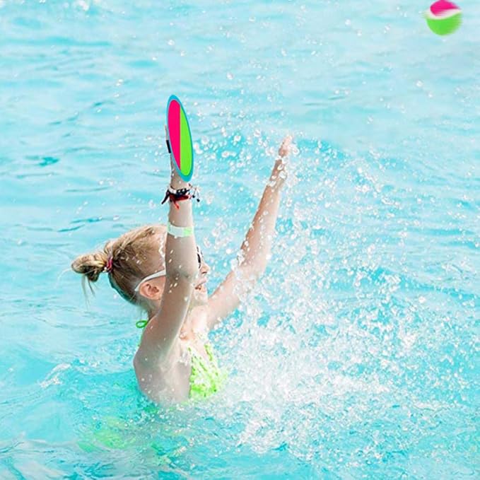 Toss and Catch Ball Set, Outdoor Games, Beach Games for Kids, Toss Ball and Catch Game Set for Kids/Family (6 Paddles, 3 Balls and 1 Storage Bag) (Pink-Green)