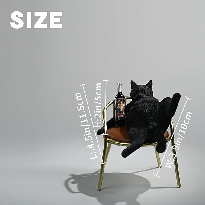 JXK Black Cat Statue Drunking Cat Figurine for Desktop Decor Durable Polyresin with Intricate Details Gifts for Mom Women Cat Lovers