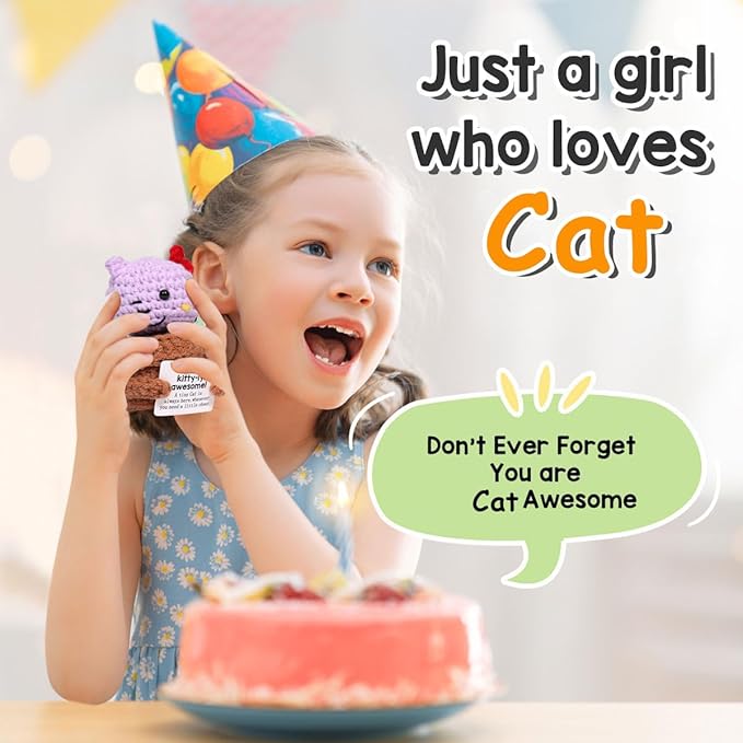 AICase Kitty Stuff Inspirational Crochet Positive Cat Emotional Support Nuggets Kawaii Handmade Cheer Funny Gifts for Women/Mon Friend Girls Coworker Birthday Gifts Trendy Stuff