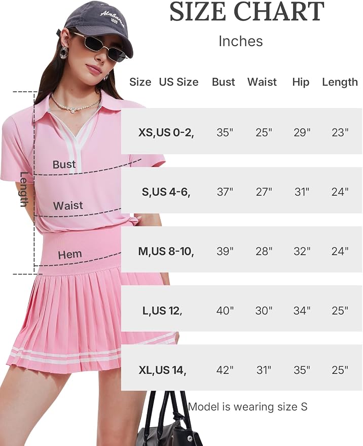 Women 2 Piece Tennis Skirt Set Pleated Golf Outfit, Polo V-Neck Athletic Dress Alternative Skort Set for Pickleball Pockets