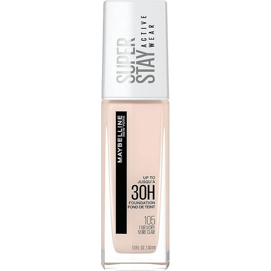 Maybelline Super Stay Full Coverage Liquid Foundation Active Wear Makeup, Up to 30Hr Wear, Transfer, Sweat & Water Resistant, Matte Finish, Fair Ivory, 1 Count