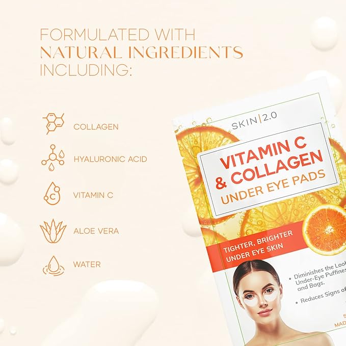 Vitamin C & Collagen Under Eye Patches - Dermatologist Tested - Brightens Dark Circles, Tightens Under Eye Area, Anti-Aging - Natural Ingredients Korean Skin Care - All Skin Types - 15 Pairs