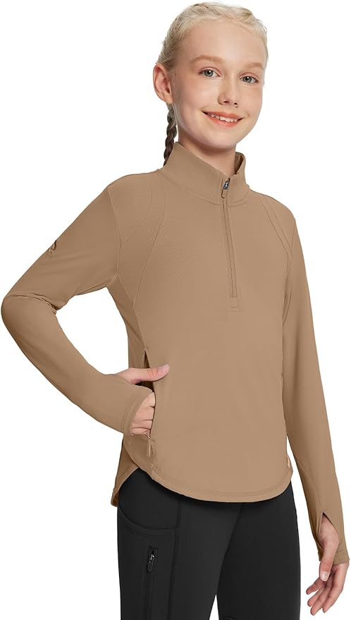 baleaf Girls Long Sleeve Shirts Fleece Jacket Fall Half Zip Pullover Kids Sweatshirts Athletic Thermal Coat