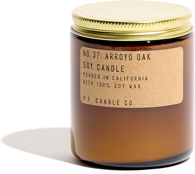 P.F. Candle Co. Arroyo Oak Classic Standard Scented Soy Wax Candle (7.2 oz) 40-50 Hour Burn Time, Amber Glass Jar, Made in The U.S.A.