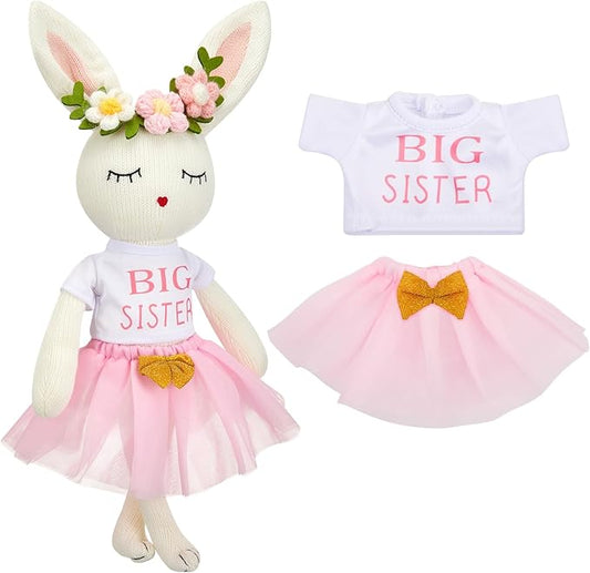 Big Sister Gift for Girls 17 Inches Rabbit Stuffed Plush Doll Short Sleeve Top and Pink Tutu Skirt Gifts for Girls Toddler