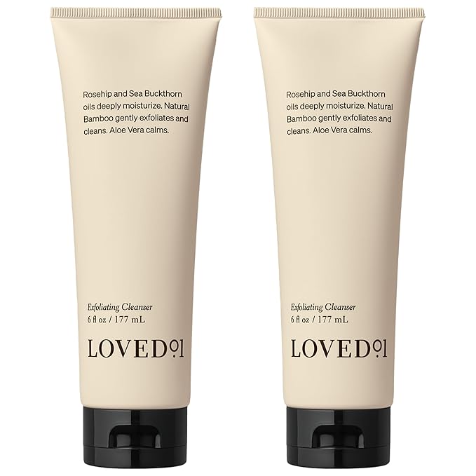 Loved01 Face & Body Exfoliating Cleanser, John Legend Skincare, Hydrating Exfoliant with Aloe, Improves Skin Texture & Tone, Mandelic Acid & Bamboo Powder for Gentle Exfoliation, 2-Pack (6 oz each)
