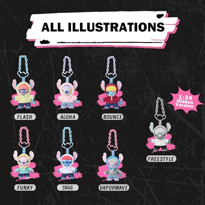 MINISO Disney Stitch GenZ Street Collection Vinyl Plush Pendant Surprise Box Figure Model Random Design Blind Box Toy Collectible Toy for Home Decor Birthday Gifts (Random One Figure)