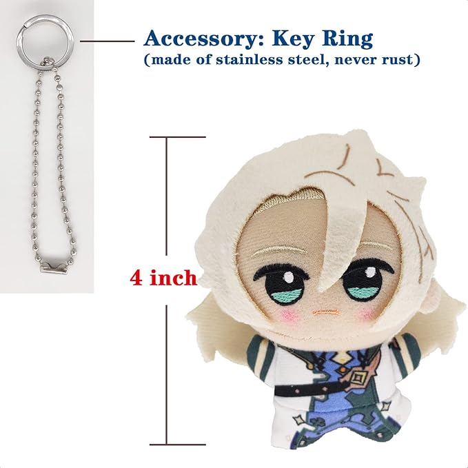 KOOLIYA Small Size Genshin Impact Figure Plush Doll - Albedo (4 inch), Keychain Anime Figure Soft Stuffed Gift for Game Fans (Albedo)