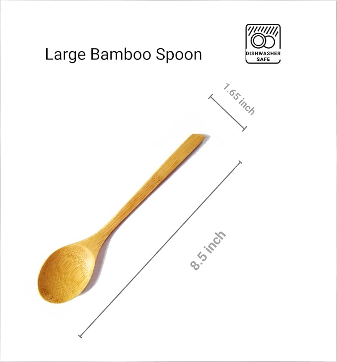 Long Bamboo Soup Spoons Set of 6, 8.5 Inch Wooden Dinner Spoons for Soup Ramen Cereal Rice, Reusable Eco Friendly Kitchen Eating Spoons, Japanese Style Bamboo Tableware