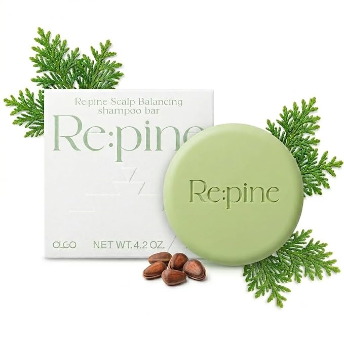 Re:pine Scalp Balancing Shampoo Bar - Balancing for Sensitive Scalp, Thinning hair | Korean Hinoki oil & Pine polyphenols, Rice Protein | Lightweight Volume, Sulfate-Free (4.2 oz)