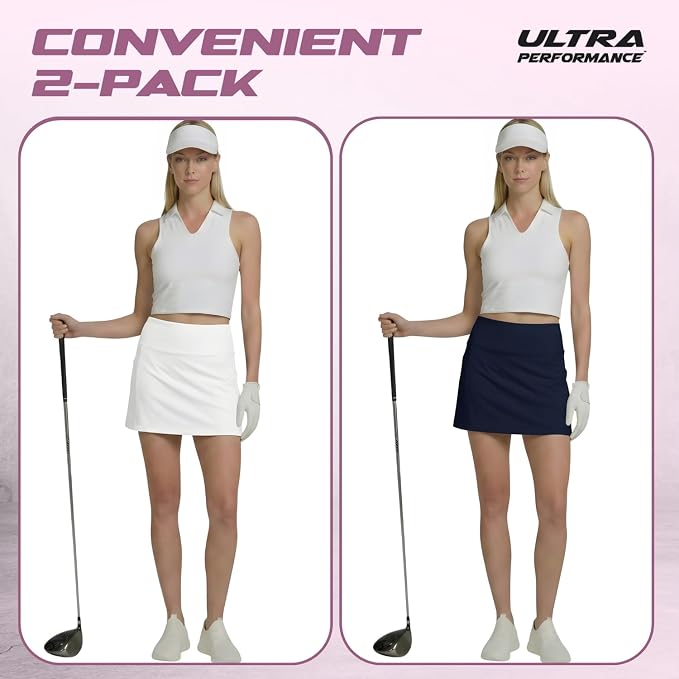 Ultra Performance Womens Golf Skirt 2 Pack Women’s Tennis Skort with Compression Liner Athletic Skirts for Women with Pockets