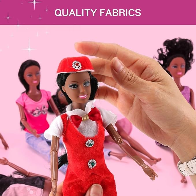 Liberty Imports 6 Set of African American Black Toy Dolls - 11.5" Premium Fashion Style Diversity Role Play Dolls, Bundle Variety Pack for Kids, Girls Party Favors