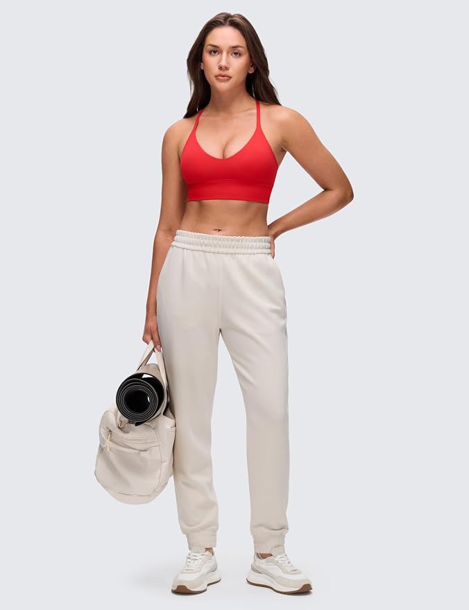 CRZ YOGA Butterluxe Thin Straps Cross Back Longline Sports Bras for Women - Padded V Neck Yoga Crop Top