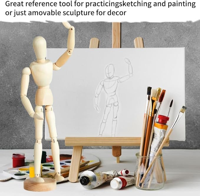 2 Pack Wooden Mannequin,12in Posable Drawing Figurines Dummy,Art Drawing Figure Model Manikin Dolls for Home Office Desk Décor Sketching Painting, Body Action Figure Artist Gifts