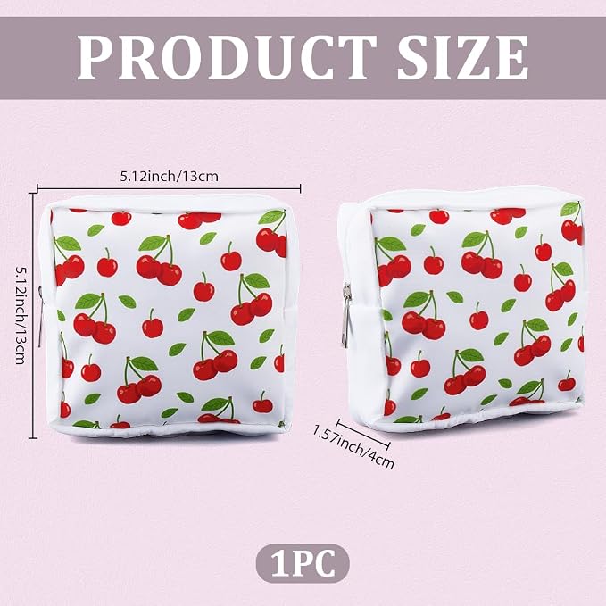 Cherry Period Bag Pouch 5.12 x 5.12 x 1.57 Inch Sanitary Napkin Storage Bag with Zipper Portable Reusable Waterproof Polyester Menstrual Pad Pouch First Period Gifts for Women Daily Use