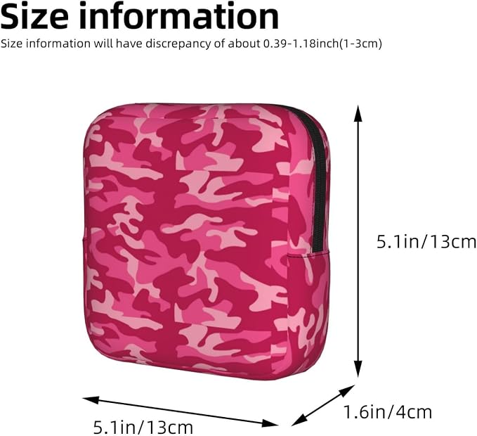 Camo Camouflage Pink Period Bag For Women,Portable Sanitary Napkin Period Pad Pouch For Purse, Small Make Up Bags