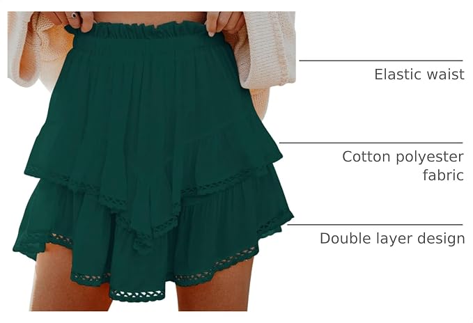 Flowy Shorts for Women Casual Boho Ruffle Tiered Skorts High Waist Mini Skirts Golf Tennis Crochet Shorts