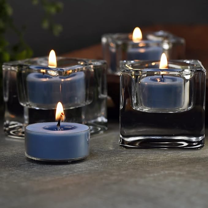 DEYBBY SoyWax Scented Tealight, 12 Pack Natural Fragrance Long Lasting Clear Cup Aromatherapy Candle Set, Smokeless& Long Lasting|for Gfit, Anniversary, Resturant|Ocean Breeze