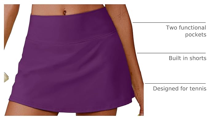 PINSPARK 14" Womens Tennis Skirt High Waisted Golf Skort with 2 Pockets | Built-in Shorts, A Line, Tummy Control, Stretchy, Casual, Mini, Workout, Pickleball, Running, Skort for Woman