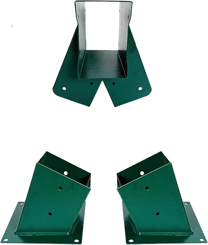 A-Frame Swing Set Brackets - DIY Swing Set Bracket for 4x4 Legs & 4x6 Beam, Installed on Wooden or Concrete Floors, Green (1 Middle Bracket +2 Bases)