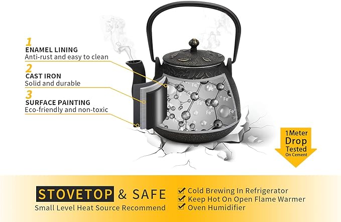 Toptier Mini Little Teapot, Super Small Cast Iron Teapot for Stove Top, Palm-Sized Japanese Stovetop Safe Tea Kettle with Infuser for 11 oz, Black