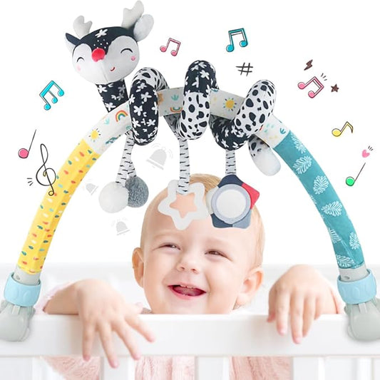 Caterbee Baby Bjorn Bounce Arch Toy bar, Black and White with Stretch & Spiral Hanging Activity Set, Adjustable Clamp for Strollers, Cribs & Car Seats, Includes Rattles, Squeaker & Teether (01)