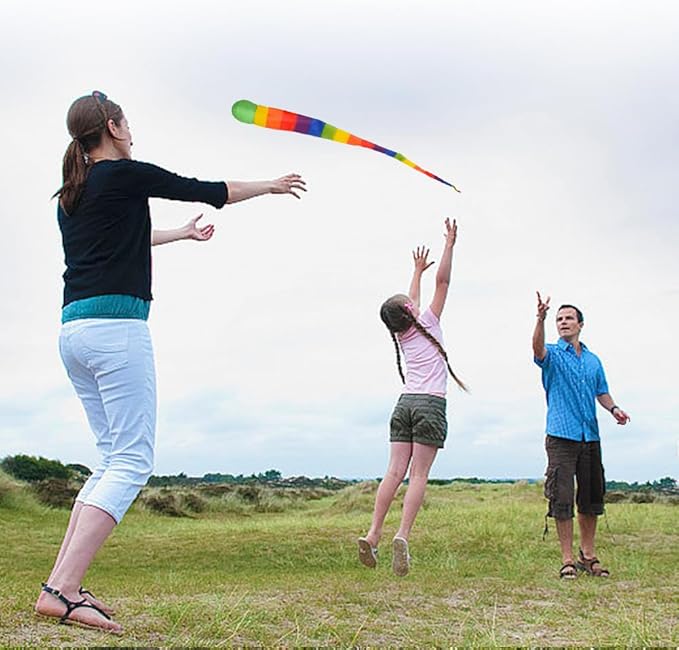 Leyndo 4 Pcs Throw and Catch Ball with Rainbow Tail, Soft Rainbow Play Ball, Sports Comet Balls Playground Toys Bulk for Indoor Outdoor Games Activities Throwing School, 25.59'' Long