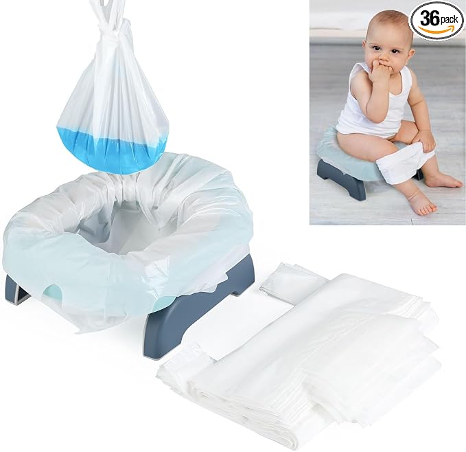 36 Packs Potty Bags for Portable Toilet Disposable Travel Potty Liners fit for OXO Tot 2-in-1 Go Potty Universal Portable Potty Chair Liners Leakproof Refill Potty Bags with Absorbent Pads