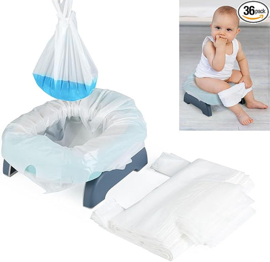 36 Packs Potty Bags for Portable Toilet Disposable Travel Potty Liners fit for OXO Tot 2-in-1 Go Potty Universal Portable Potty Chair Liners Leakproof Refill Potty Bags with Absorbent Pads