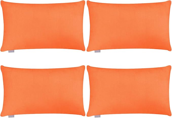 Thmyo 4-Pack 100% Cotton Lumbar Comfortable Solid Decorative Throw Pillow Case Rectangle Cushion Cover Sublimation Blank Pillow Covers Halloween DIY Throw Pillowcase(12x20inch/30x50cm,Orange)