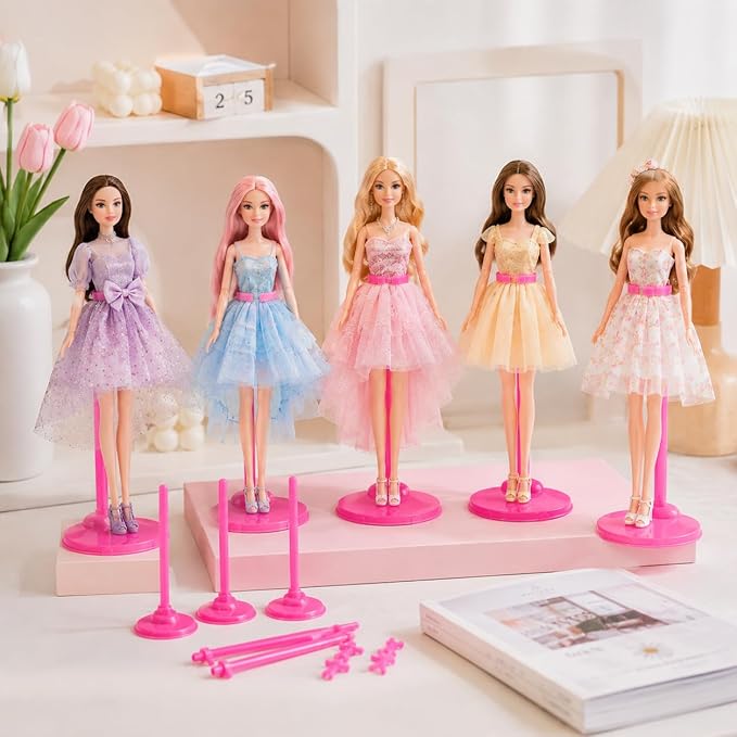 QINGZHE Stands Compatible with Barbie Doll, Pink Doll Stands for Display Barbie,22PCS Stands Compatible with Barbie