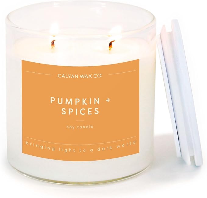 Calyan Wax Co. Pumpkin & Spices 2 Wick Scented Candle - 37 Hour Burn - Luxury Clean Soy Wax Candles - Long Lasting Large Glass Jar Candle for Home - 8.8oz