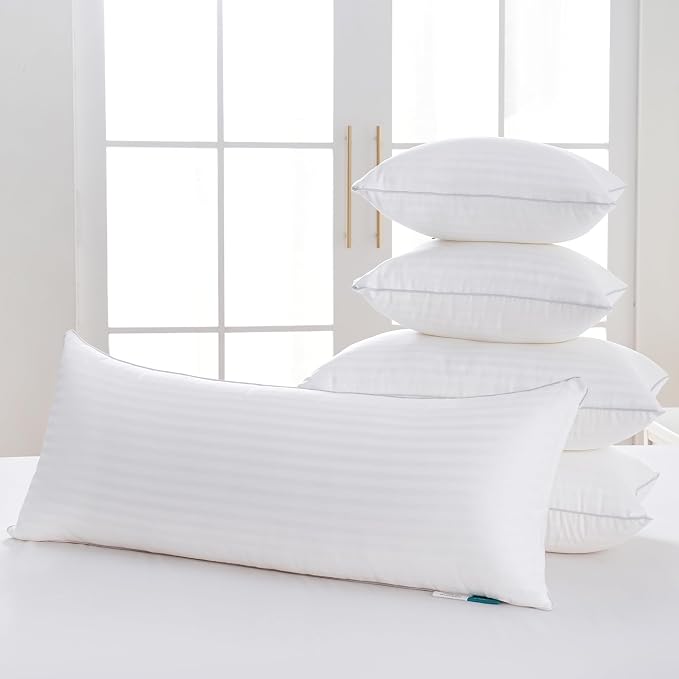 Oubonun 14 x 22 Throw Pillow Inserts Set of 2 | Firm and Fluffy Decorative Pillows for Couch Bed Sofa with Soft Cotton Cover White Cushion with Down Alternative