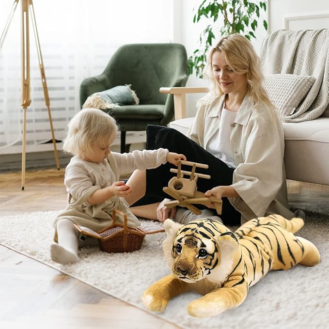 Tiger Stuffed Animal 16" Giant Stuffed Tiger Plush Jungle Stuffed Animal Soft Plush Tiger Stuffy Simulation Cute Plushie Toys Realistic Deocr Birthday Valentine's Gifts for Kids Boys