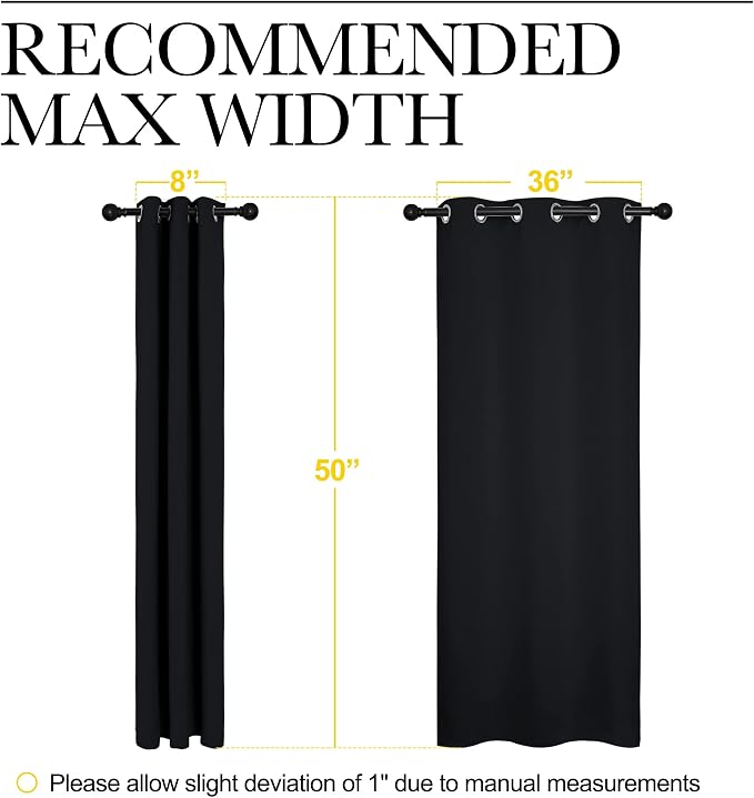 NICETOWN Blackout Draperies Window Curtain Panels, Autumn/Winter Thermal Insulated Solid Grommet Blackout Curtains/Drapes for Cafe (Set of 2, 42 inches by 50 inches, Black)