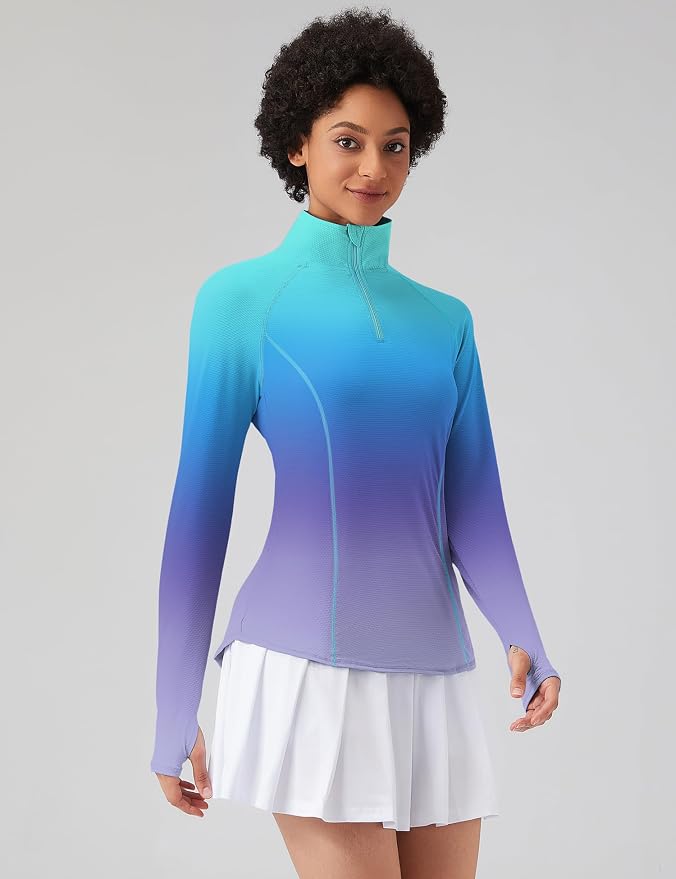 LOMON Women Long Sleeve Shirts Sun Protection 1/4 Zip Summer Quick Dry Hiking Shirts Quarter Zip Pullover for Women