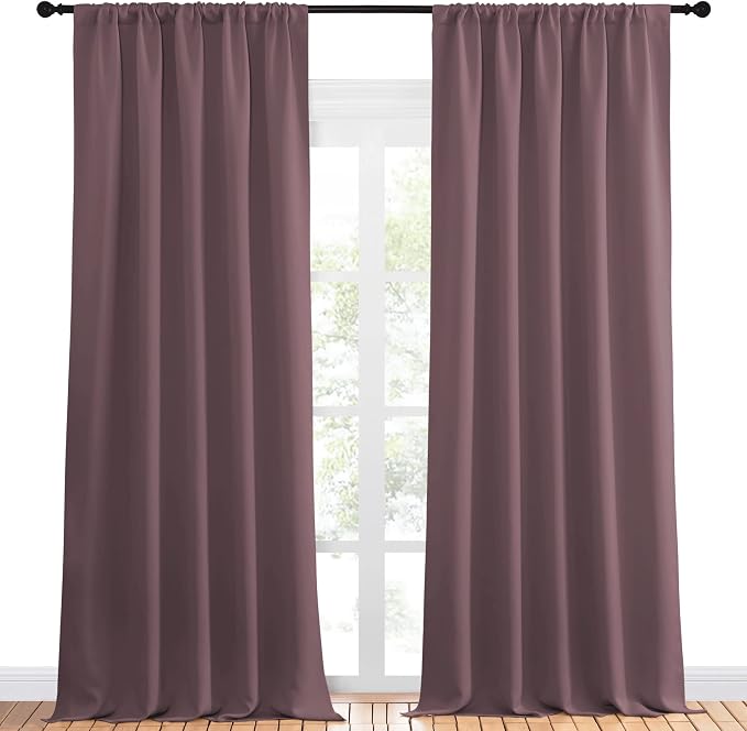 NICETOWN Room Darkening Curtains for Bedroom - Home Decoration Privacy Protection Thermal Insulated Solid Drapes/Draperies for Sliding Glass Door (Dry Rose, Set of 2, 52 x 95 inches)