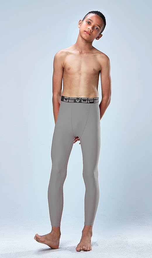 DEVOPS 2 Pack Youth & Boys Thermal Compression Baselayer Sport Tights Fleece Lined Pants & Long Sleeve Top