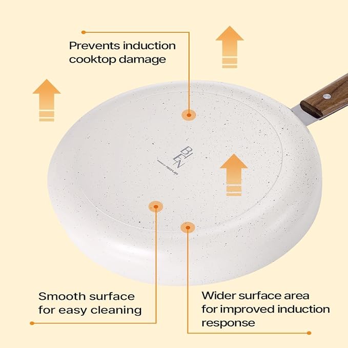 Neoflam Bien 9.5" Nonstick Ceramic Frying Pan with Wooden Handle, Induction Skillet for Healthy Cooking, Stir Fry & Omelet Egg Pan, Kitchen Essential Cookware, Made in Korea (24cm)