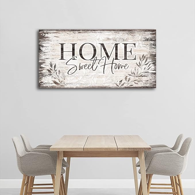 arteWOODS Home Sweet Home Wall Art Sign Large Dark Brown Farmhouse Wall Sign for Living Room Decoration Wooden Board Design Canvas Prints Modern Rustic Artwork Leaf Pictures Wall Decor 20" x 40"
