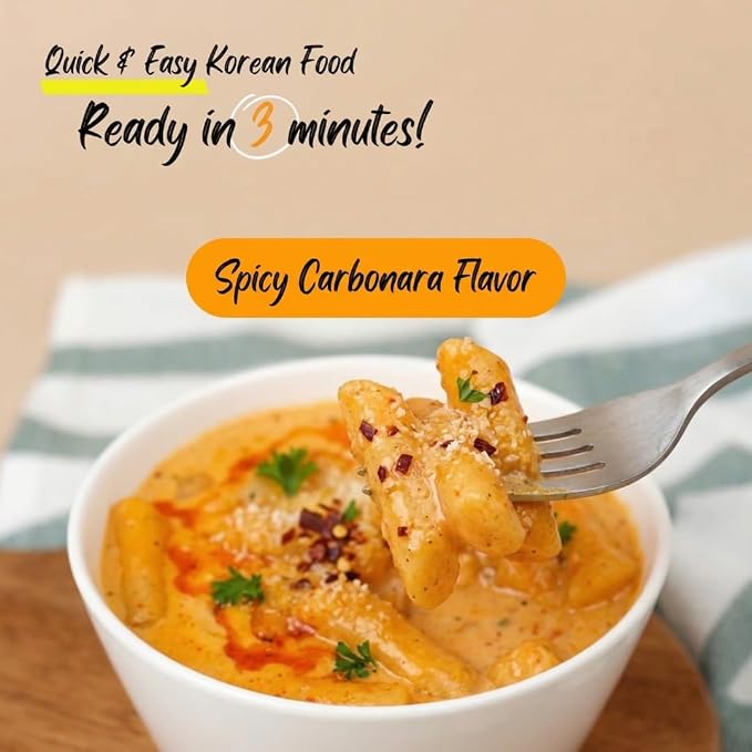 Yopokki Instant Tteokbokki Rice Cakes Korean, Topokki Cup - Great with Cheese and Ramen Toppings, Korean Snacks for College Dorm, Korean Street Food Quick & Easy to Prepare, Pack of 2 (2 Cups, Spicy Carbonara)