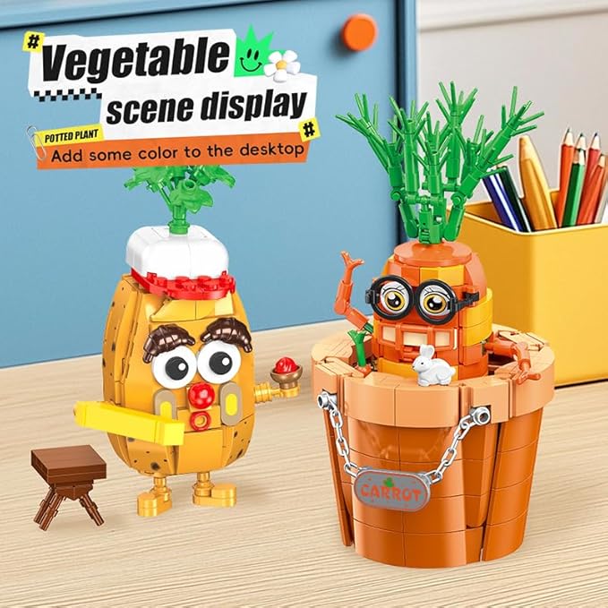 Potato Model Building Set - Creative Potted Plant Building Blocks Toy for Kids & Adults, Compatible with Lego, DIY Home & Office Decor, Ideal Gift for Birthday, Christmas (JJ9208)