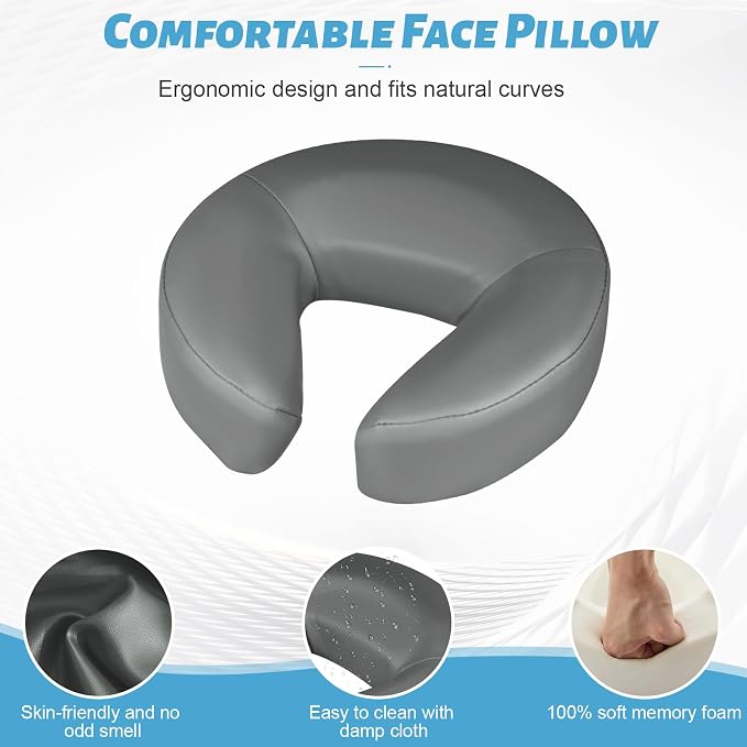 Massage Headrest for Bed, Adjustable Massage Face Cradle at Home, Portable Bed Massage Head Holder, Massage Table Head Rest for Salon Spa, Face Down Pillow After Eye Surgery, Dark Gray