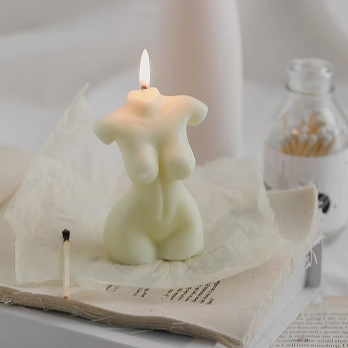 2-Pack Handmade Soy Wax Aromatherapy Candle - White Cube & Female Body Shaped, Scented Decorative Candle for Bedroom, Bathroom & Wedding