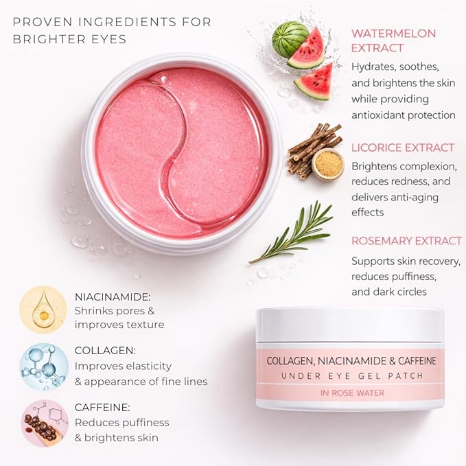 Under Eye Patches for Dark Circles & Puffiness – Collagen, Caffeine & Niacinamide Eye Masks – Hydrating Depuffing Anti-Aging Under Eye Patches for Bags & Fine Lines- 60 ct.