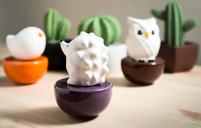 Spiky Hedgehog, Non-Electric Ceramic Diffusers for Essential Oils and Aromatherapy Fragrance, White Ceramic Diffusers in Car or Desk Office Decor and Small Bathroom at Home, Purple Vase